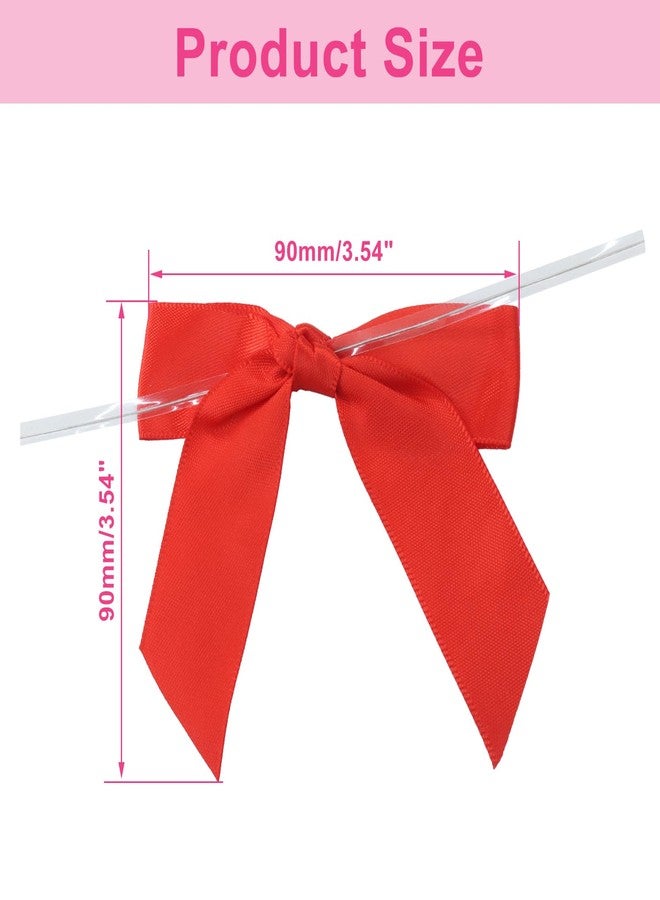 Verkelly 50 Pack 3.5 Inch Satin Ribbon Twist Tie Bows for Gift Wrapping, Treat Bags, Party Favors, and Decorations(Red) - Image 2